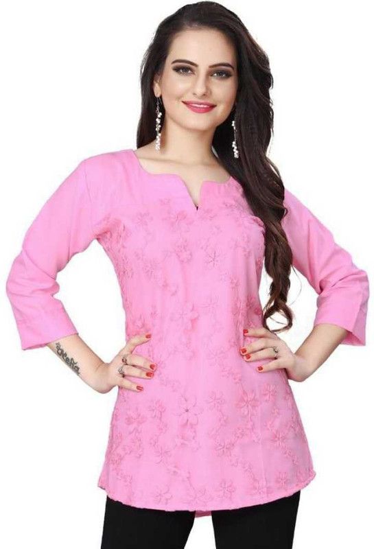 Party Regular Sleeves Embroidered Women Pink Top