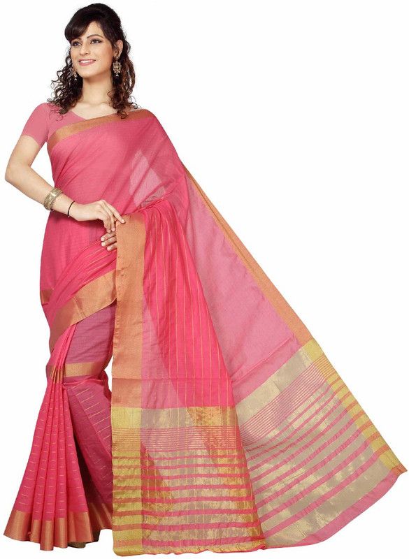 Solid/Plain Gadwal Cotton Blend Saree  (Pink)