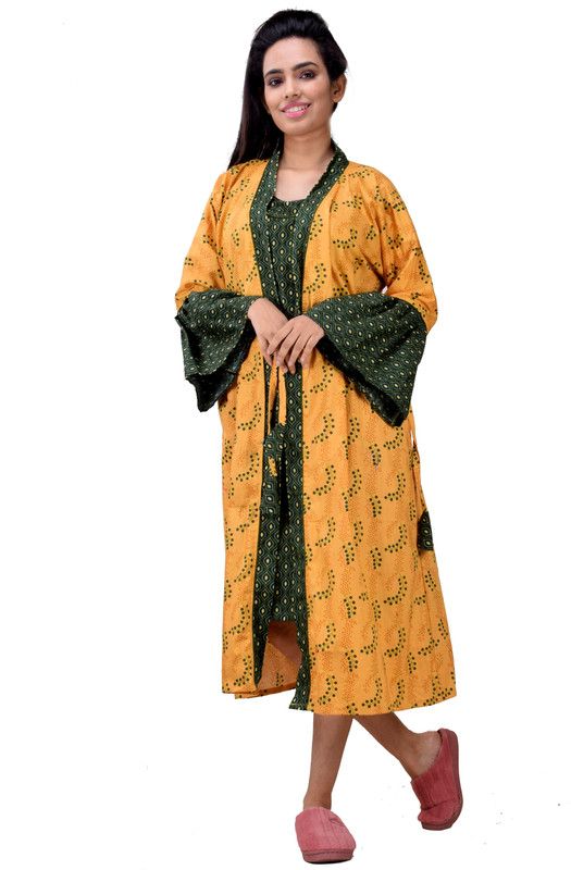 Pack of 2 Women Nighty with Robe  (Dark Green)