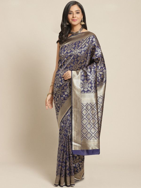 Woven Kanjivaram Pure Silk Saree  (Dark Blue)