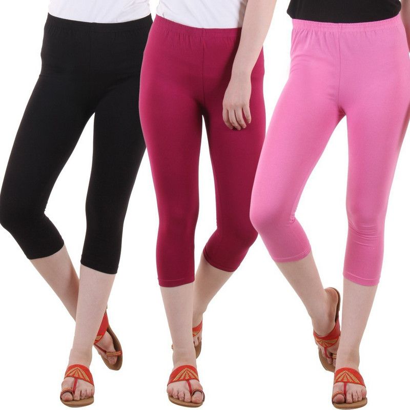 Women Maroon, Black, Pink Capri