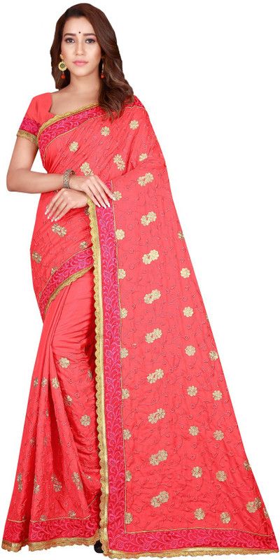 Paisley, Embroidered Bollywood Silk Blend Saree  (Pink)