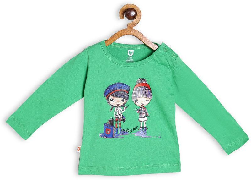 Baby Girls Graphic Print Pure Cotton T Shirt  (Green, Pack of 1)
