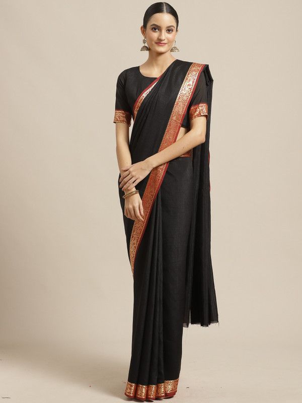 Woven, Embellished, Solid/Plain Bollywood Georgette Saree  (Black)