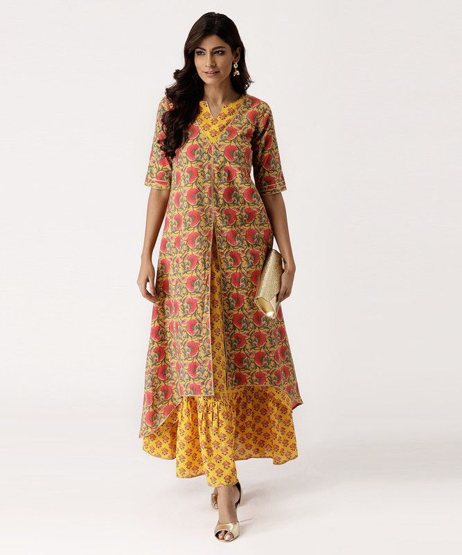 Women Ethnic Top and Skirt Set Cotton Blend