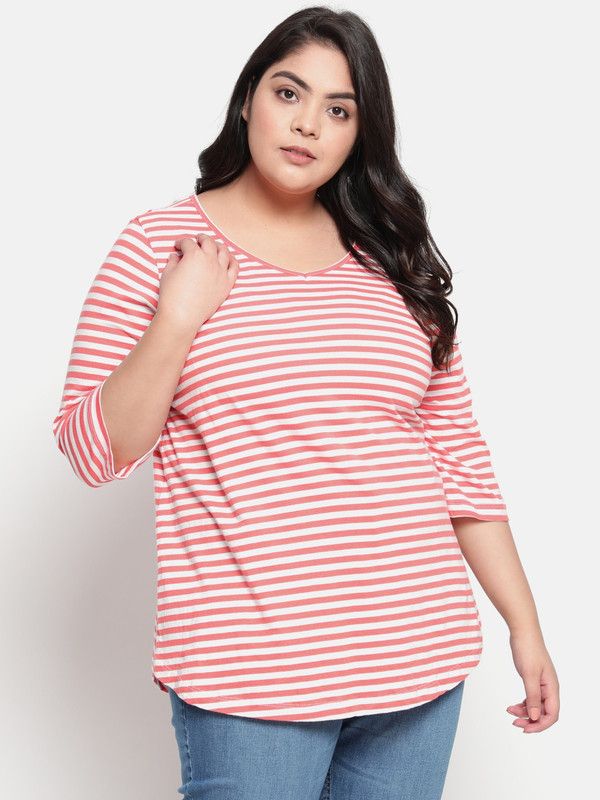 Women Solid V Neck Cotton Blend Red T-Shirt