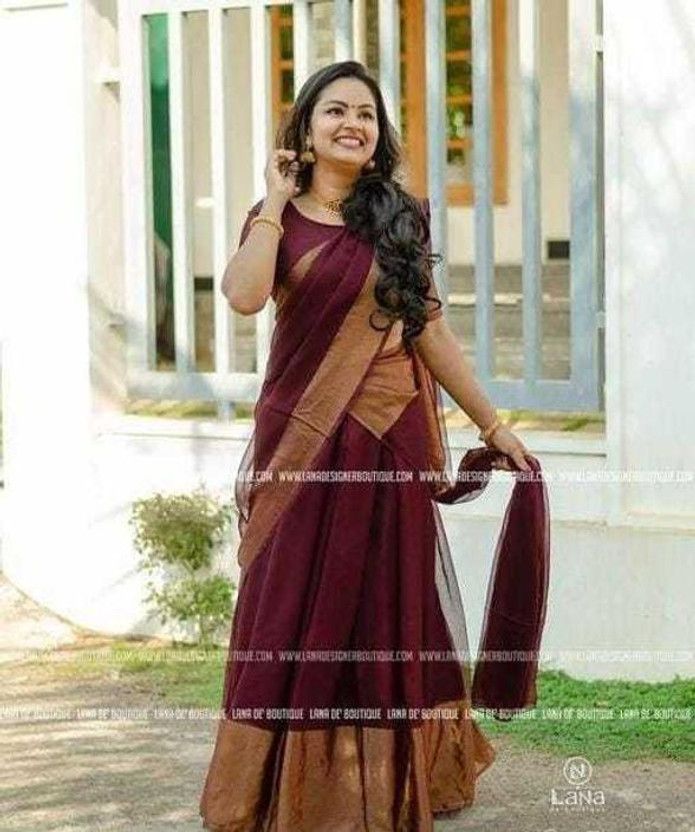 Self Design Banarasi Chiffon Saree  (Maroon)