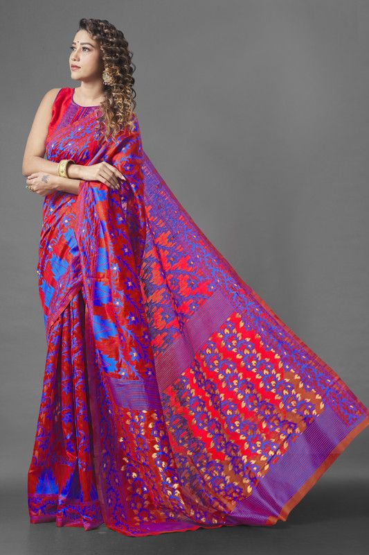 Printed Bollywood Pure Cotton Saree  (Red)