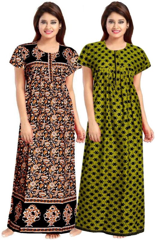 Women Nighty  (Black, Green)