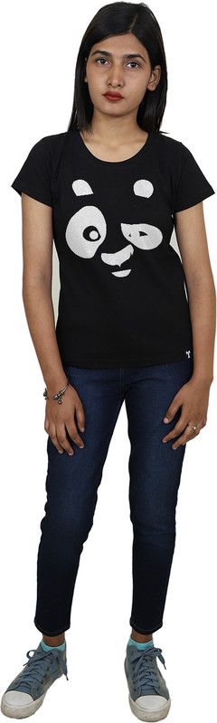 EngryPanda-1XS-B Women Graphic Print Round Neck Reversible Cotton Blend Black T-Shirt