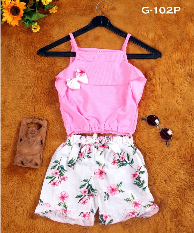 Romper For Girls Party Floral Print Cotton Blend, Lycra Blend  (Pink, Pack of 1)