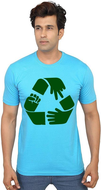 Paper Stone Scissors Men Graphic Print Round Neck Pure Cotton Light Blue T-Shirt