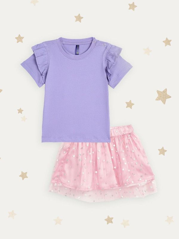 Baby Girls Casual Top Skirt  (Purple)