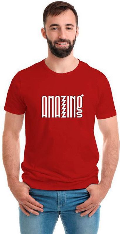 Amazing Round Neck Half Sleeve Red Tshirt Men Printed Round Neck Pure Cotton Red T-Shirt