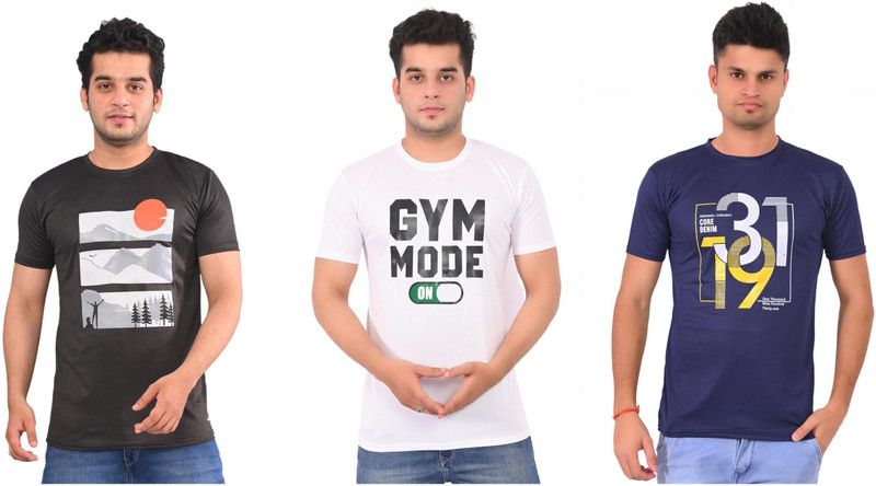 Pack of 3 dailywear tshirt Men Printed Round Neck Cotton Blend Multicolor T-Shirt
