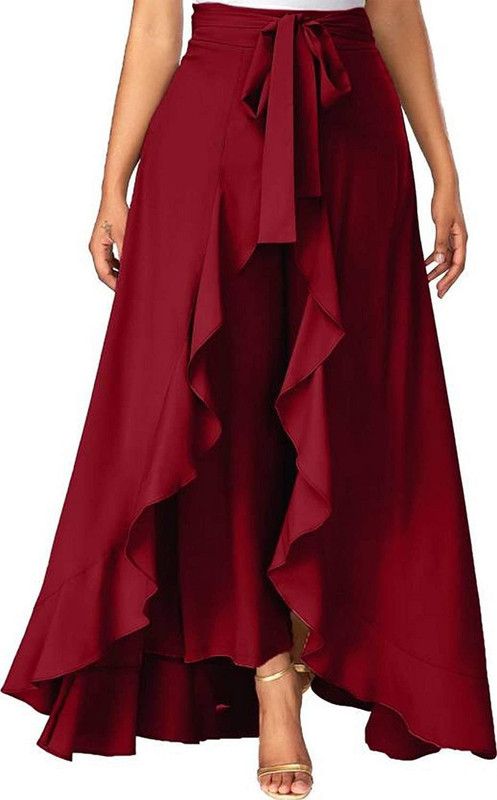 Women Regular Fit Maroon Crepe Trousers