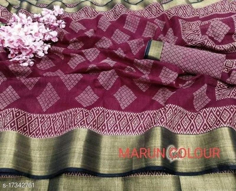 Daily Wear Cotton Linen Saree  (Maroon)
