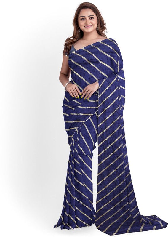 Striped Leheria Art Silk Saree  (Dark Blue)