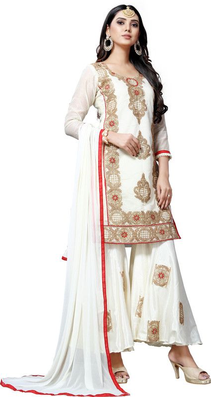 Unstitched Chanderi Kurta & Sharara Fabric Embroidered