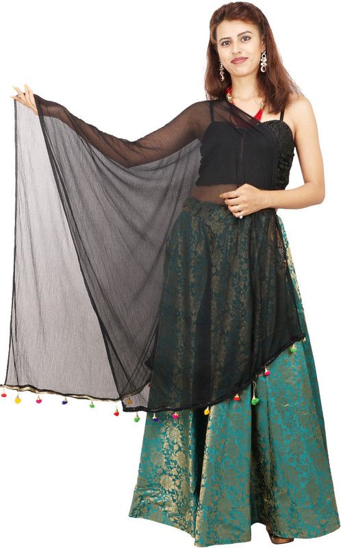 Chiffon Embellished Black Women Dupatta