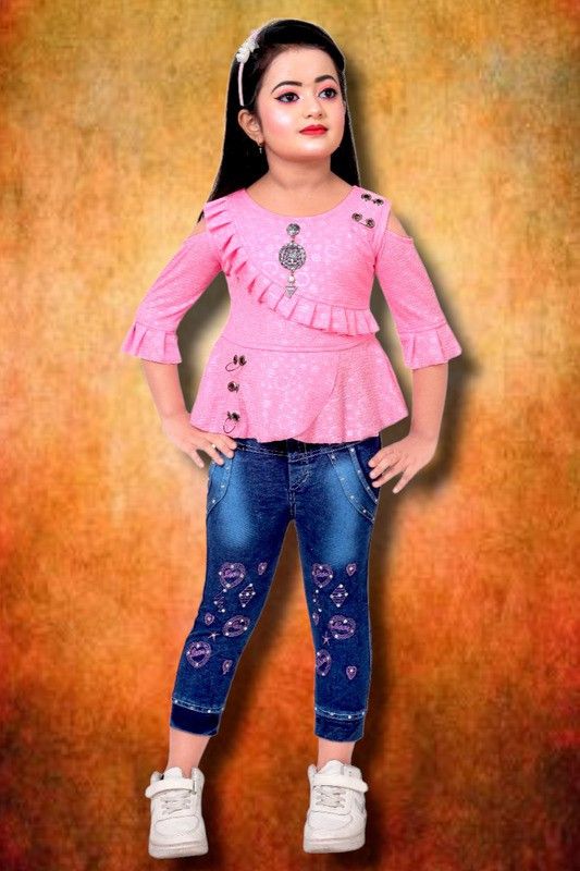 FMSE Girls Casual Top Jeans  (Pink)
