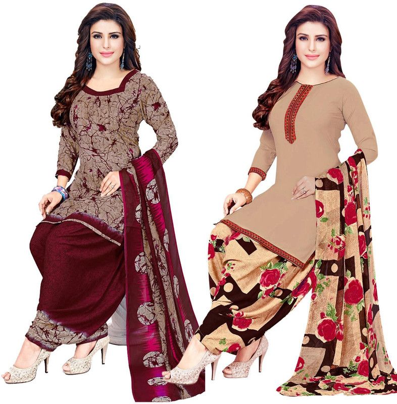Unstitched Crepe Salwar Suit Material Printed, Geometric Print