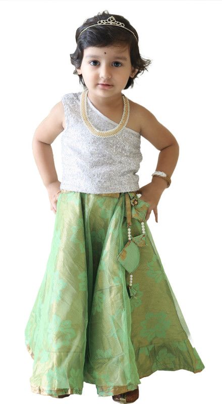 Girls Lehenga Choli Party Wear Printed Lehenga Choli  (Green, Pack of 1)