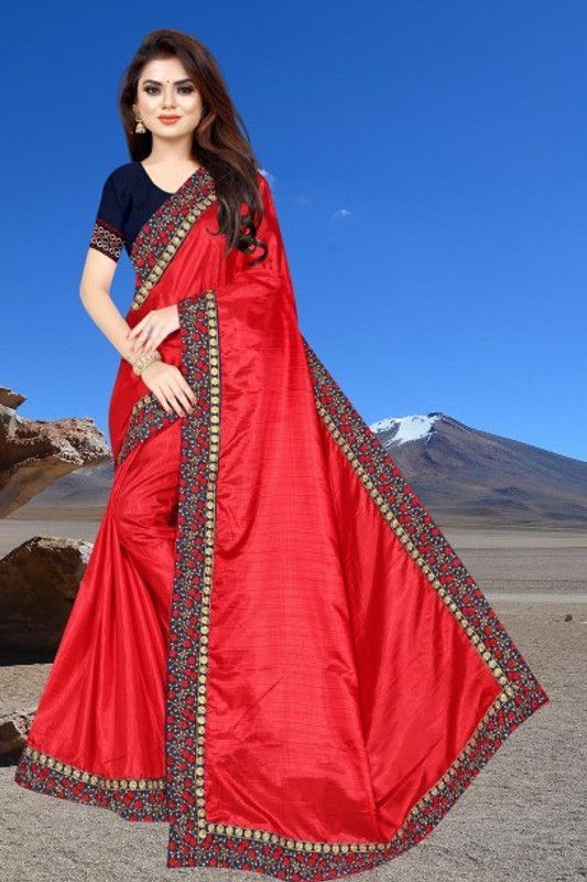 Embroidered Bhagalpuri Pure Silk Saree  (Red)