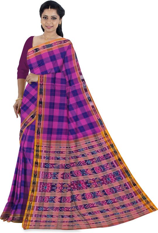 Striped Handloom Pure Cotton Saree  (Blue)
