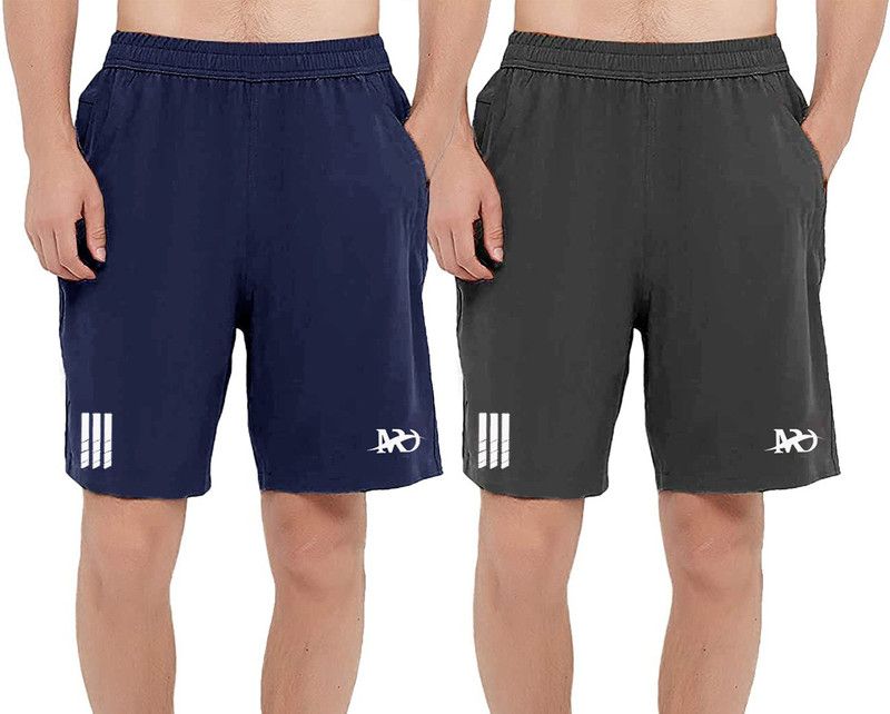 Pack of 2 Solid Men Dark Grey, Dark Blue Casual Shorts