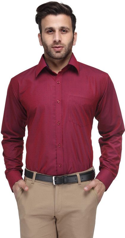 482Maroon Men Regular Fit Solid Spread Collar Formal Shirt