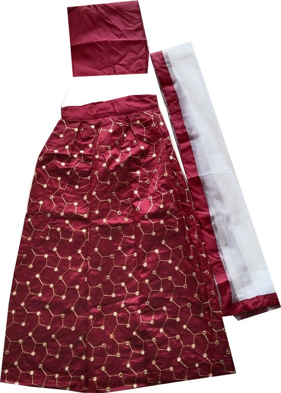 Girls Lehenga Choli Fusion Wear, Western Wear, Ethnic Wear Embroidered Lehenga, Choli and Dupatta Set  (Maroon, Pack of 1)