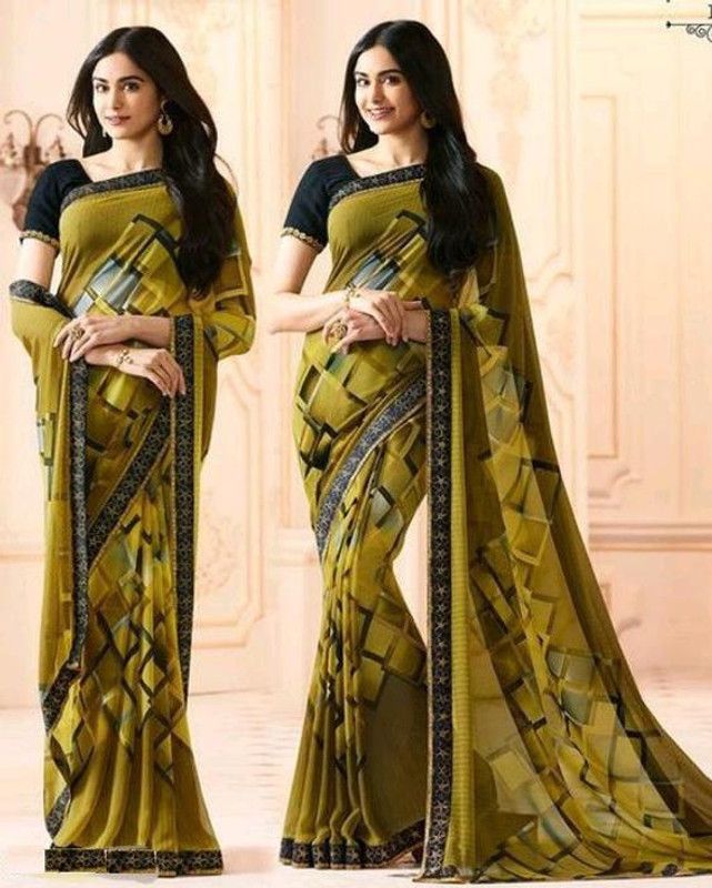 Printed Daily Wear Georgette, Chiffon Saree  (Brown)