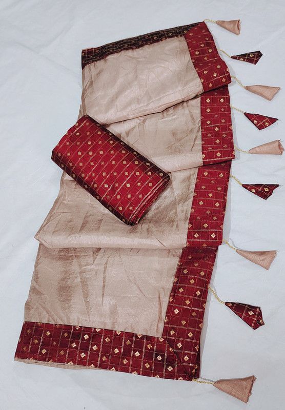 Woven Bollywood Art Silk Saree  (Cream)
