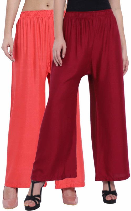 Pack of 2 Women Regular Fit Red, Maroon Viscose Rayon Trousers