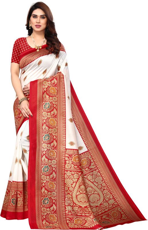 Floral Print, Printed, Self Design Mysore Art Silk Saree  (Red)