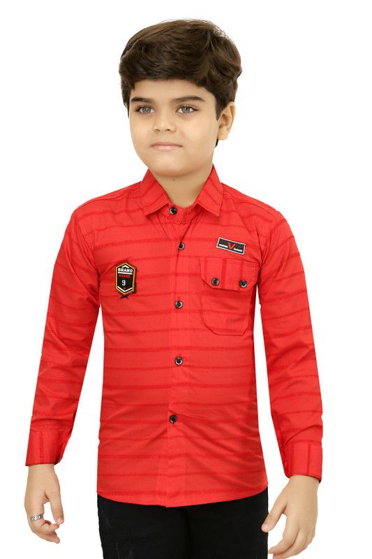 Boys Striped Casual Red Shirt