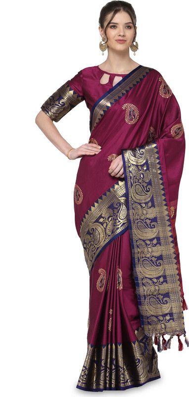 Self Design Konrad Cotton Silk Saree  (Pink)