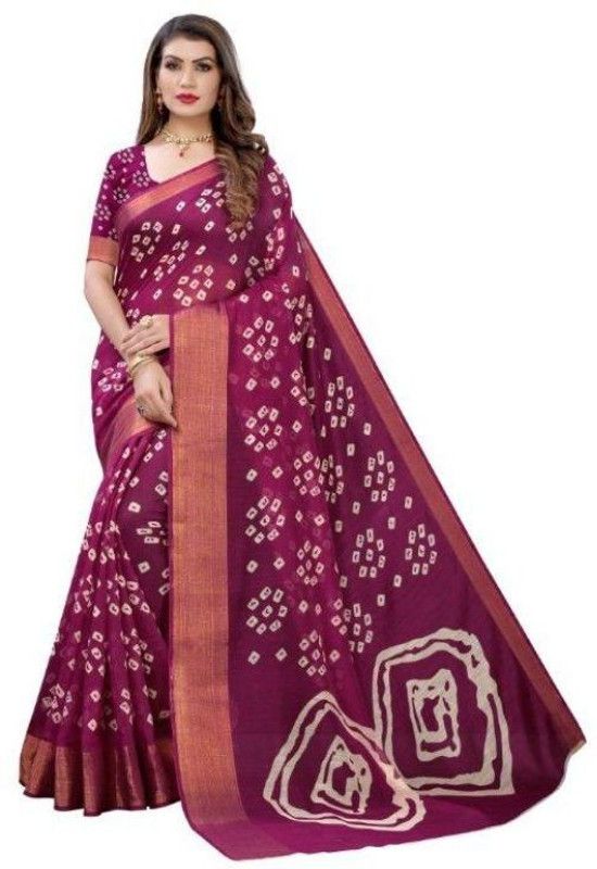 Self Design Bandhani Linen Saree  (Purple)