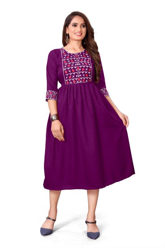 Women Embroidered Crepe Anarkali Kurta  (Purple)