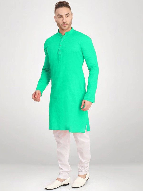 Men Cotton Blend Kurta and Churidar Set