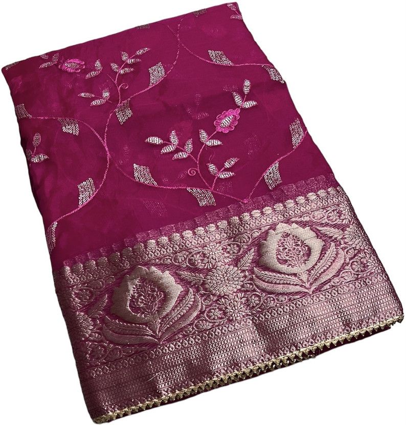 Woven Bollywood Silk Blend, Organza Saree  (Pink)