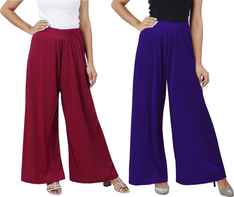 Pack of 2 Women Flared Maroon, Purple Cotton Blend Trousers