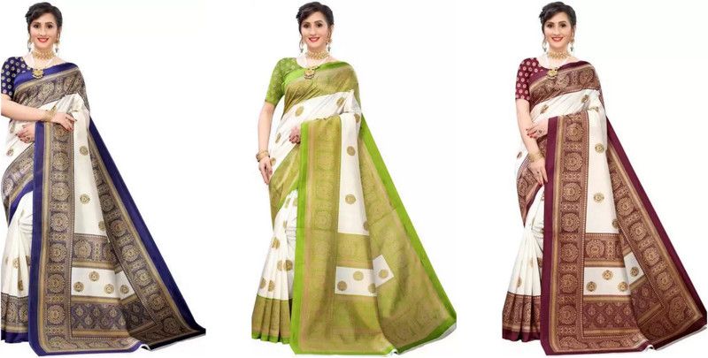 Ganga Jamuna Art Silk Saree  (Pack of 3, Multicolor)