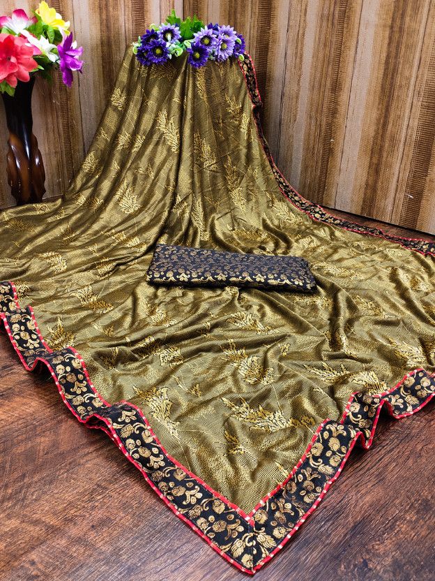 Paisley Bollywood Lycra Blend Saree  (Gold)