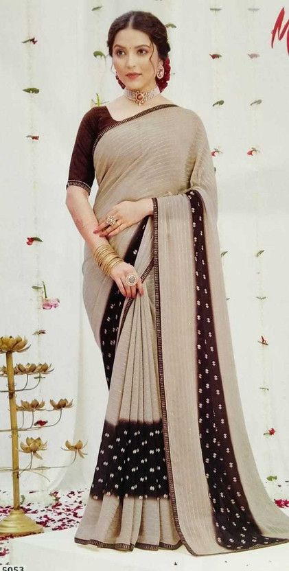 Dyed Bollywood Georgette Saree  (Brown)