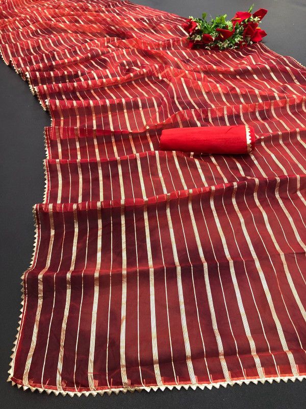 Embellished Bollywood Organza Saree  (Red)