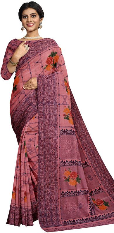 Floral Print Daily Wear Tussar Silk Saree  (Pink)