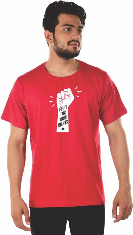 Mens Solid Round Neck T shirt Men Printed Round Neck Cotton Blend Red T-Shirt
