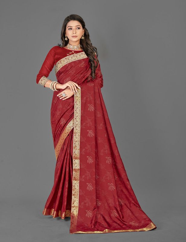Embellished, Floral Print Bollywood Art Silk Saree  (Red)
